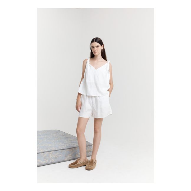 The Turn Linen Top and Bottom Set | Blanco