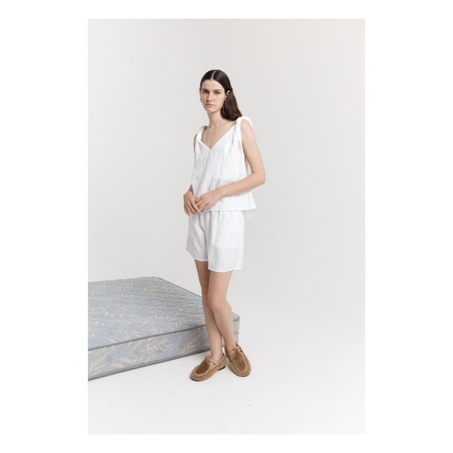 The Turn Linen Top and Bottom Set | Bianco