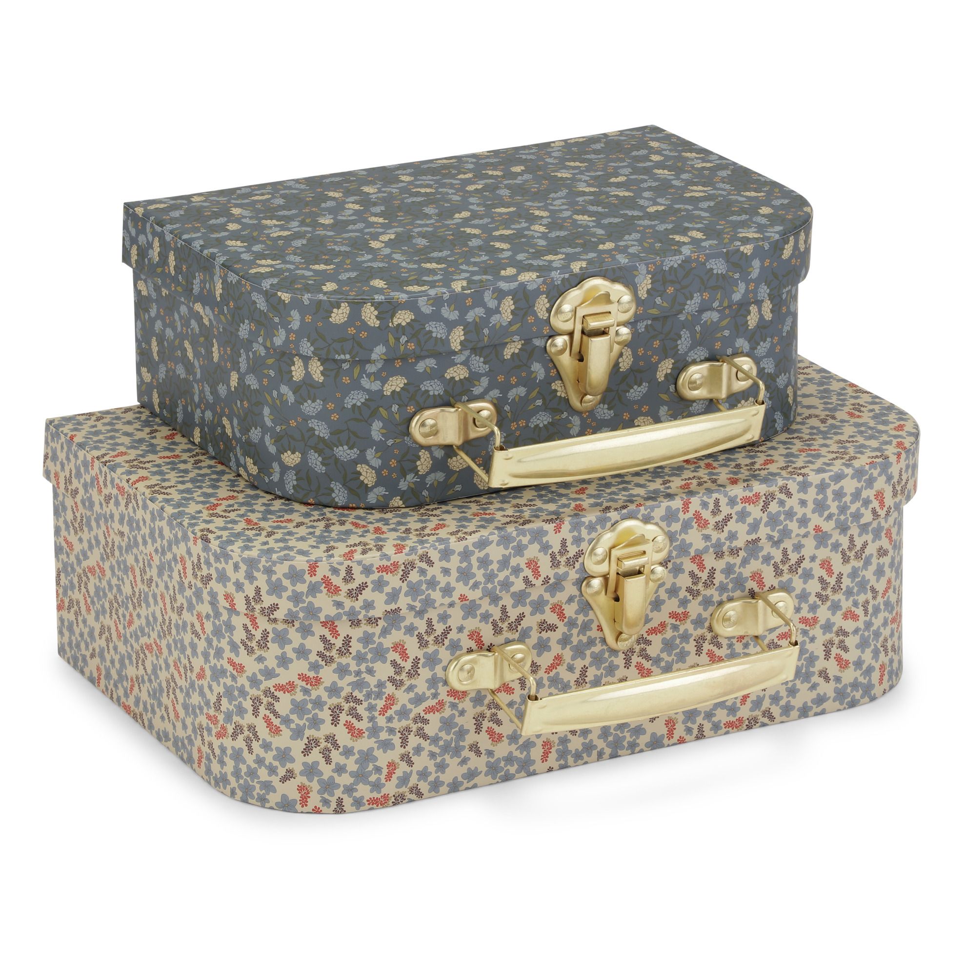 Petites valises en carton FSC Champ bleu/Nuit des fleurs - Set de 2 | Bleu- Image produit n°0
