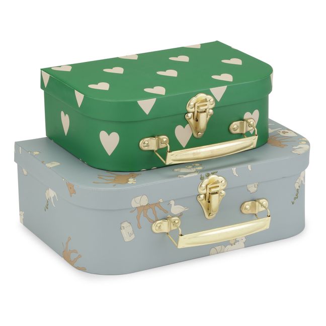 Farm Blue & Aisuru Green Small FSC Cardboard Suitcases - Set of 2