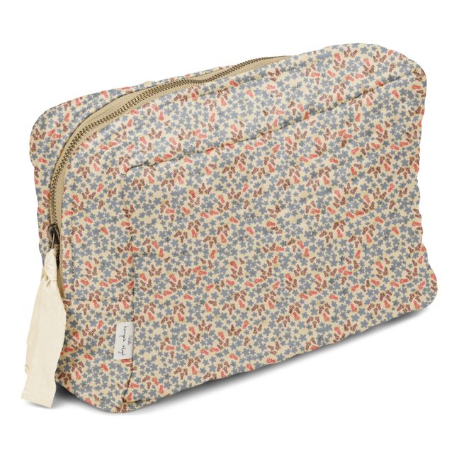 Flower Market Organic Cotton Quilted Toiletry Bag - Large | Blue