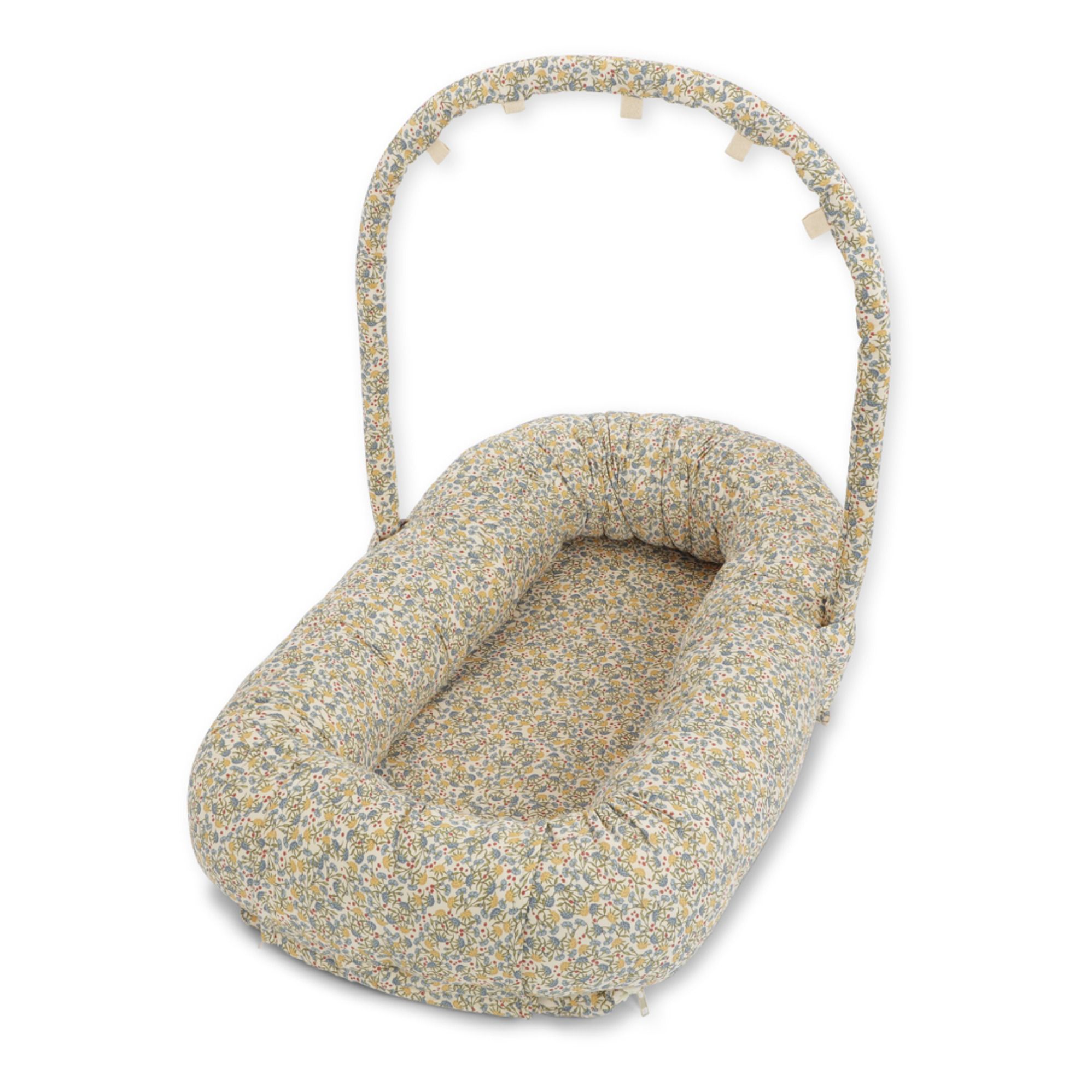 Cale bébé avec arche amovible en coton bio Jardin de fleurs | Vert- Image produit n°0