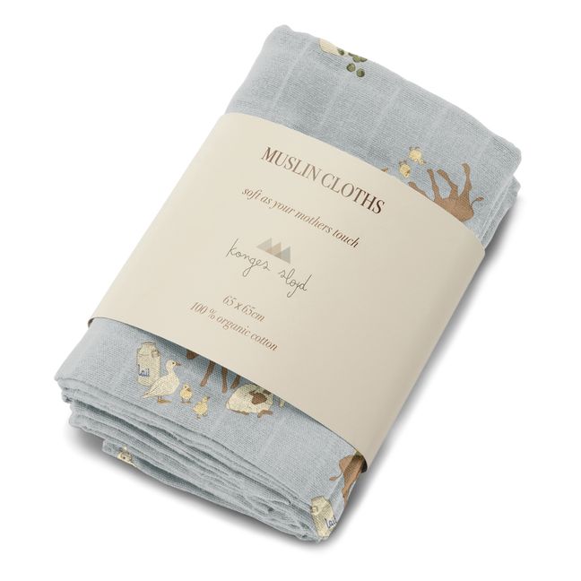 Farm Blue Organic Cotton Swaddling Cloths - Set of 3 | Azul Cielo