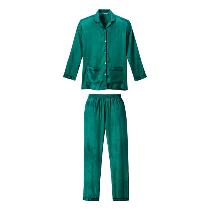 Camille Cotton and Silk Pyjamas | Smaragdgrün- Produktbild Nr. 0