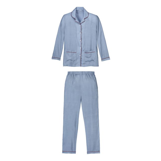 Camille Cotton and Silk Pyjamas Grigio azzurro