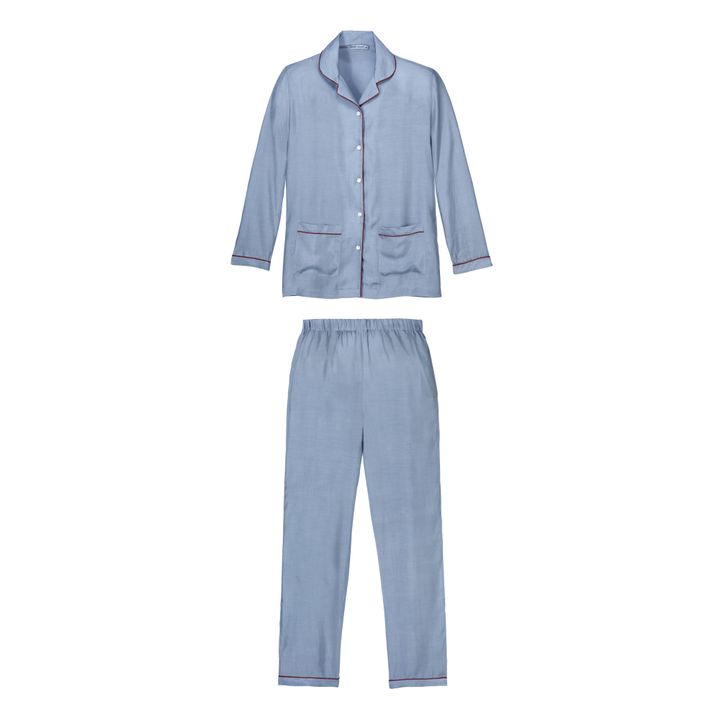 Camille Cotton and Silk Pyjamas Gris azulado- Imagen del producto n°0