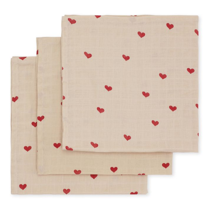 Mantas de algodón orgánico Amour rouge - Juego de 3 | Rojo- Imagen del producto n°1