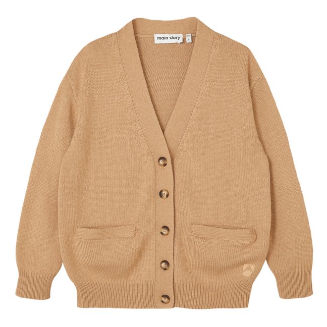 Cardigan tinta unita in lana riciclata | Camel
