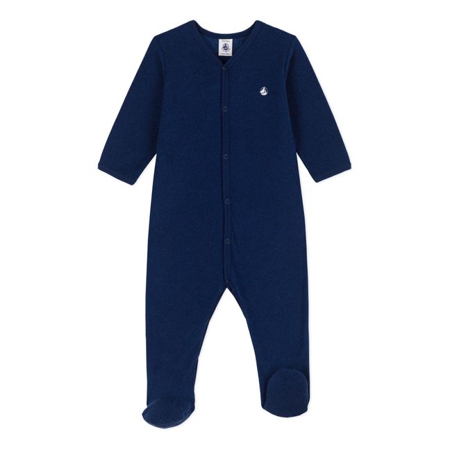 Cubble Recycled Terry Cloth Footed Pyjamas | Navy blue