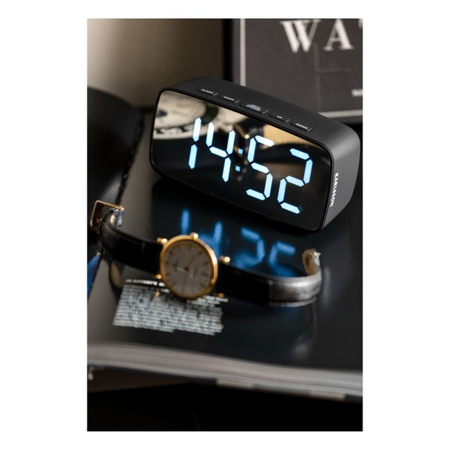 Oval LED Silver Alarm Clock Black