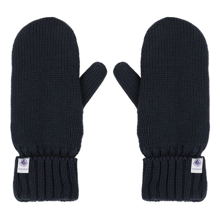 Lined Cotton Mittens | Navy blue- Product image n°0