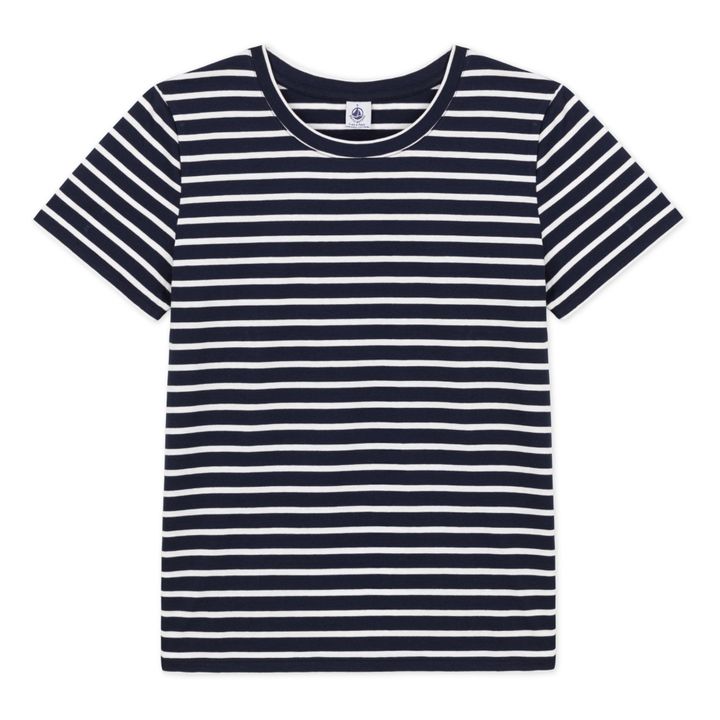Organic Cotton Striped Crew Neck T-shirt - Women’s Collection  | Azul Marino- Imagen del producto n°0