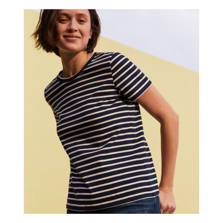 Organic Cotton Striped Crew Neck T-shirt - Women’s Collection  | Azul Marino- Imagen del producto n°1