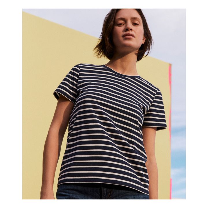 Organic Cotton Striped Crew Neck T-shirt - Women’s Collection  | Azul Marino- Imagen del producto n°2