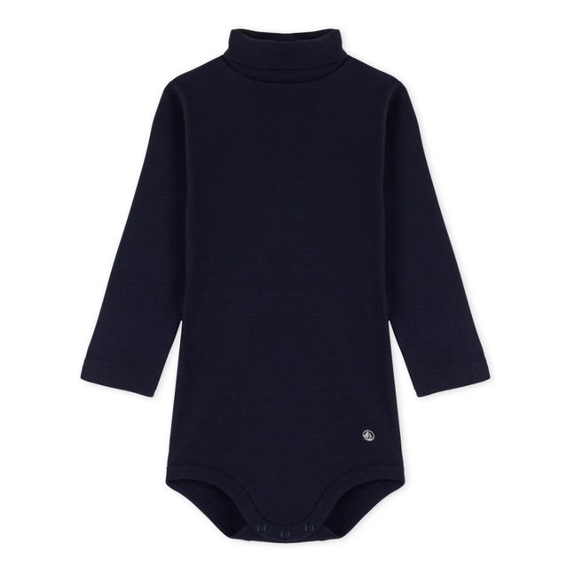 Cadenas Organic Cotton Roll Neck Baby Bodysuit | Navy blue