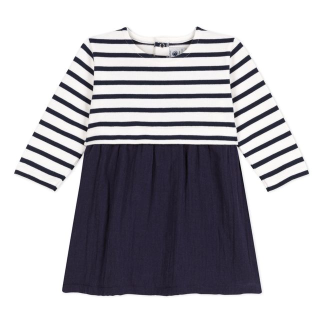 Cleopatre Striped Organic Cotton Dress | Navy blue
