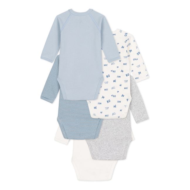 Cabus Organic Cotton Wrap Over Baby Bodysuits - Set of 5 Azul