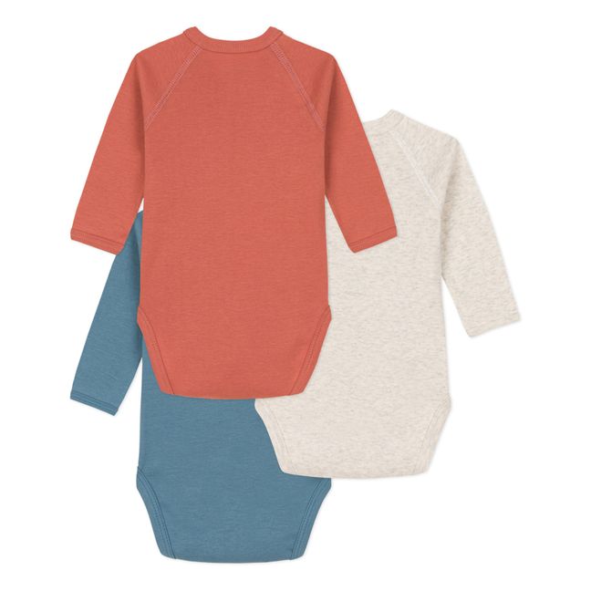 Caddie Organic Cotton Wrap Over Baby Bodysuits - Set of 3 | Blau