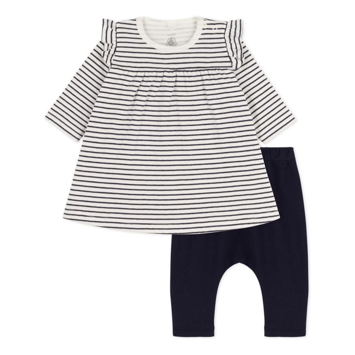 Coupe Striped Organic Cotton Dress & Leggings Set | Azul- Imagen del producto n°0