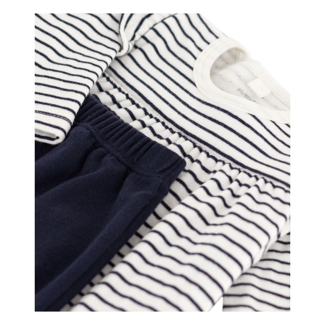 Coupe Striped Organic Cotton Dress & Leggings Set Blau