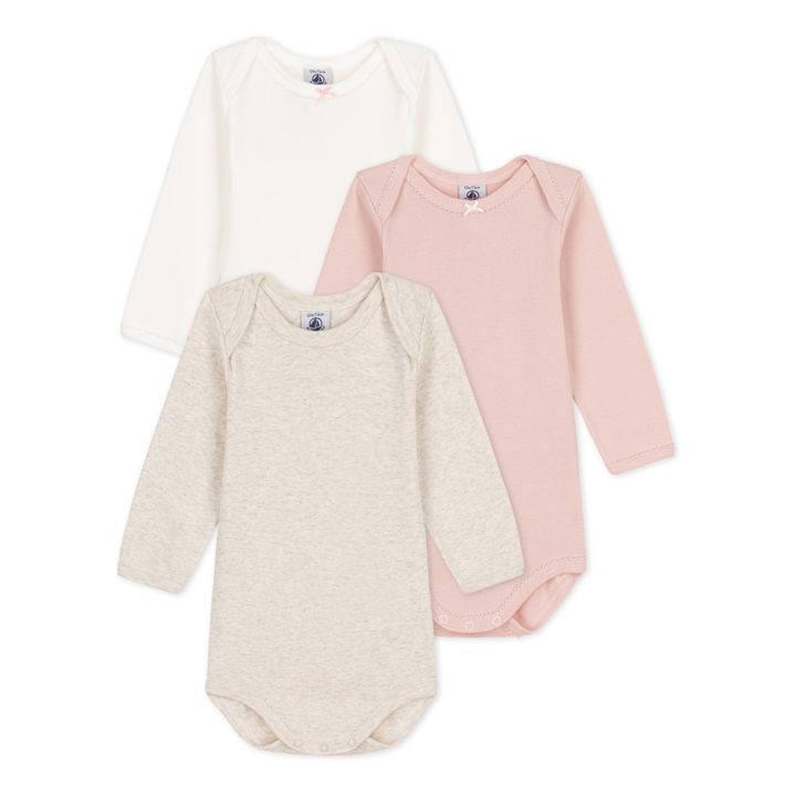 Organic Cotton Bow Baby Bodysuits - Set of 3 | Gris Jaspeado- Imagen del producto n°0