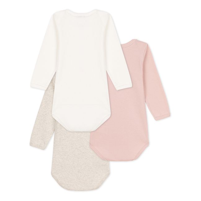 Organic Cotton Bow Baby Bodysuits - Set of 3 Gris Jaspeado
