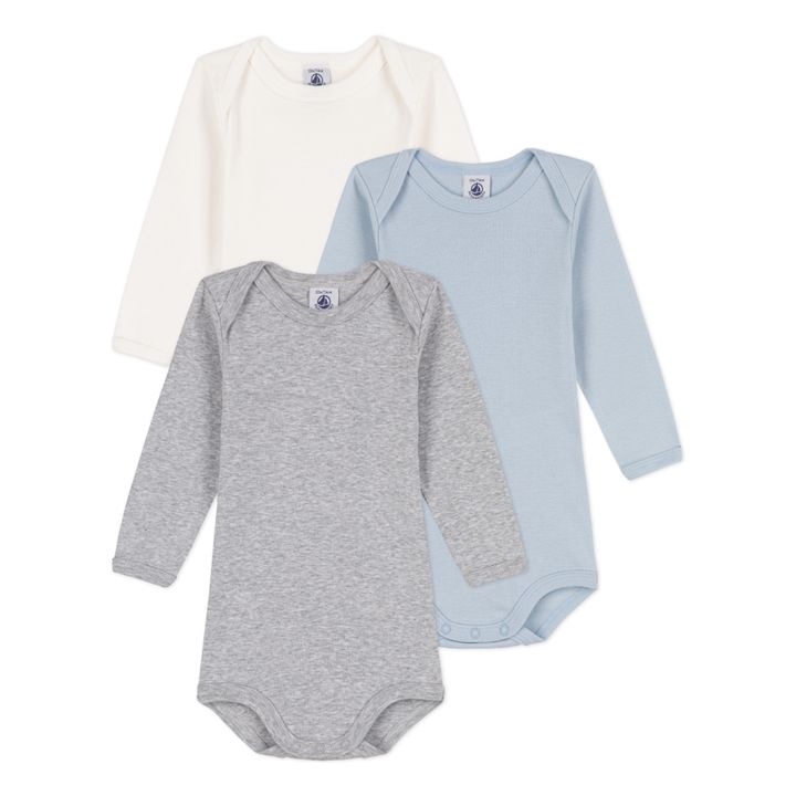 Organic Cotton Baby Bodysuits - Set of 3 | Light blue- Product image n°0