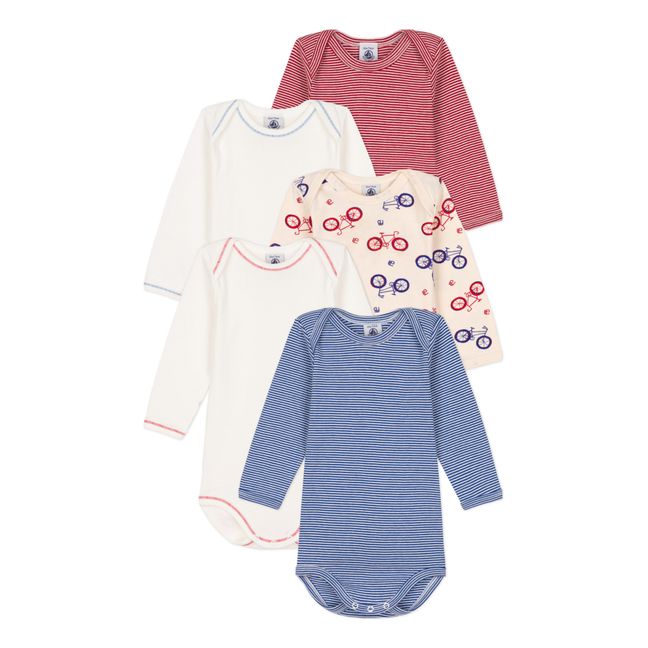 Organic Cotton Bicycle Baby Bodysuits - Set of 5 Cremefarben