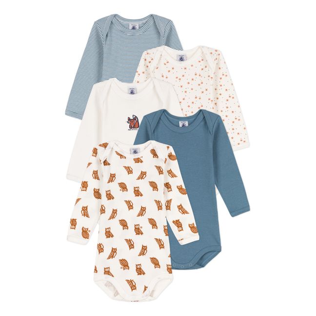 Owl Organic Cotton Baby Bodysuits - Set of 5 | Ecru