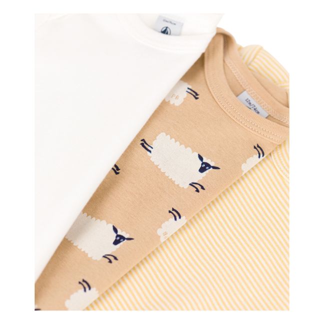 Sheep Organic Cotton Baby Bodysuits - Set of 3 | Beige