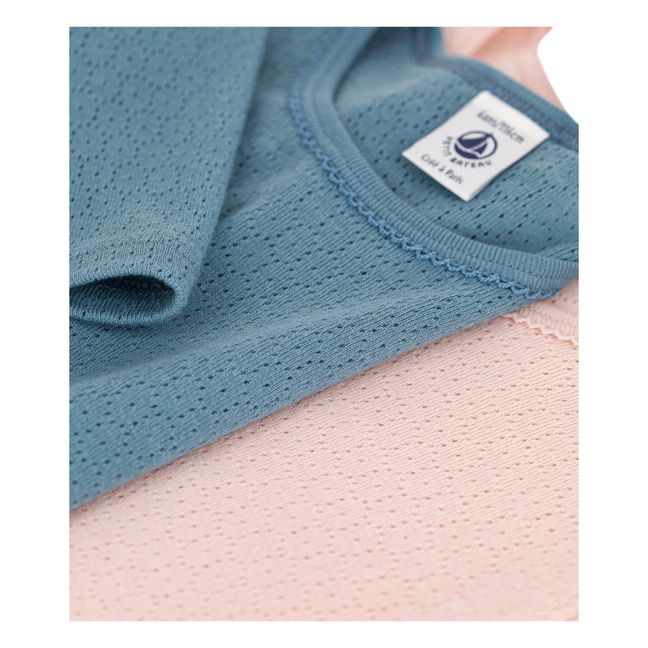 Pointelle Organic Cotton Long Sleeve T-shirts - Set of 2 | Azul Gris