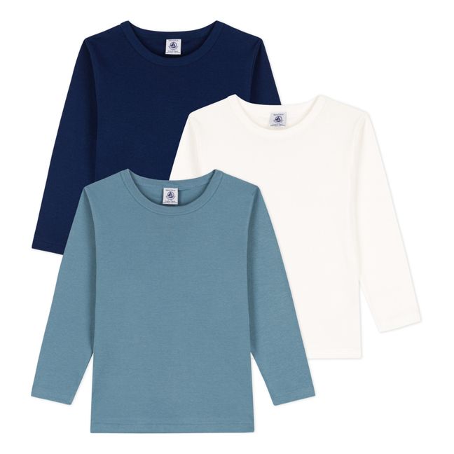 Lot 3 T-Shirts Manches Longues Coton Bio Bleu marine