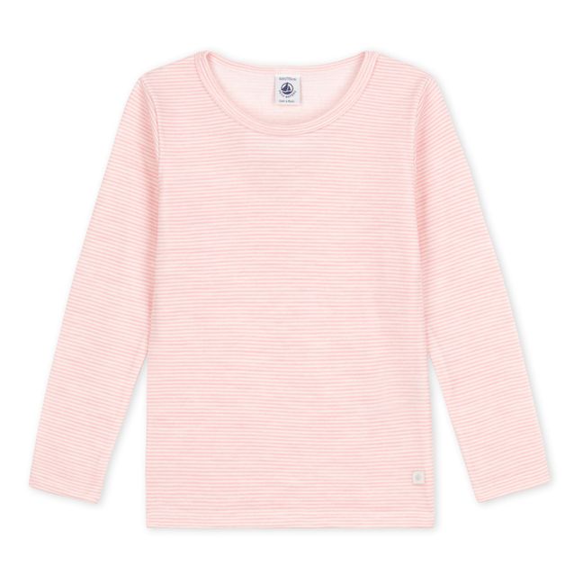 Striped Cotton and Wool Long Sleeve T-shirts Pink
