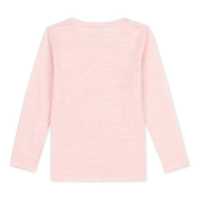 Striped Cotton and Wool Long Sleeve T-shirts Pink