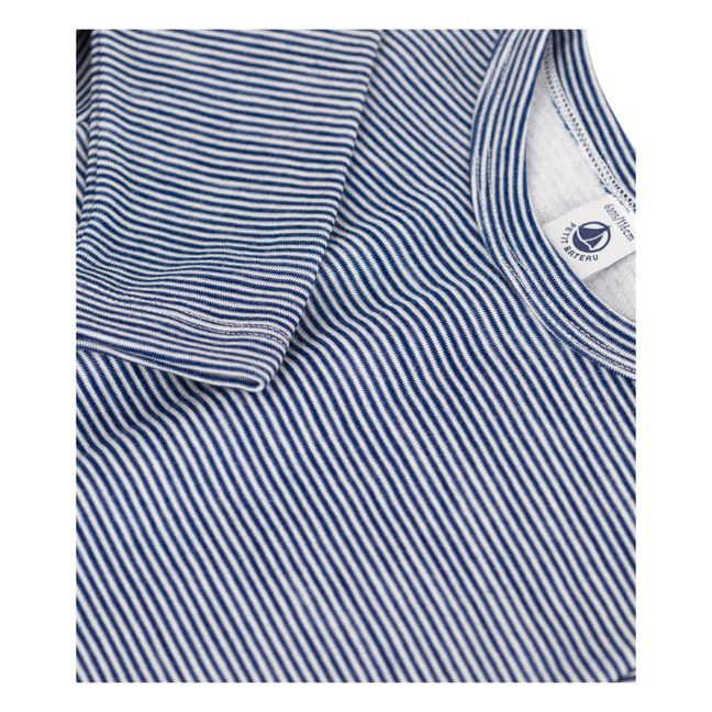 Striped Cotton and Wool Long Sleeve T-shirts Blu marino