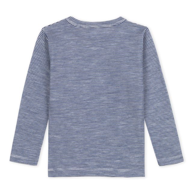 Striped Cotton and Wool Long Sleeve T-shirts | Navy