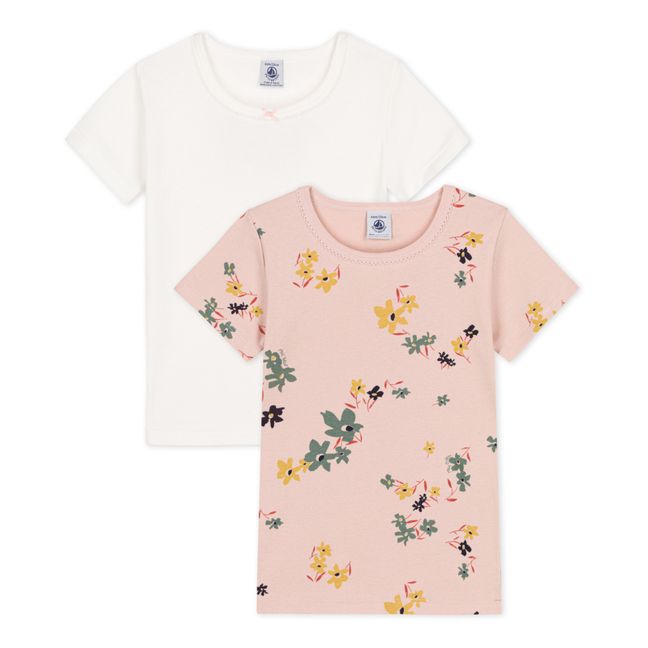 Organic Cotton Flower T-shirts - Set of 2 Rosa Melocotón