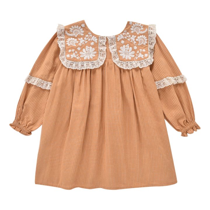 Arnola Checked Organic Cotton Dress Ochre- Product image n°0