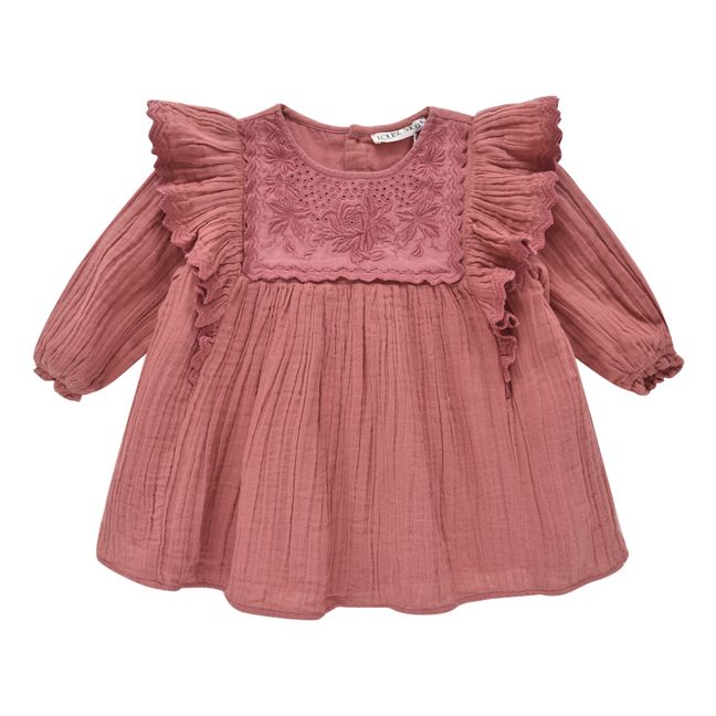 Zohra Embroidered Organic Cotton Muslin Dress | Pink