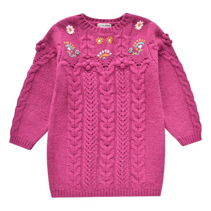 Main Rejana Embroidered Wool and Alpaca Dress Fuchsia- Product image n°0