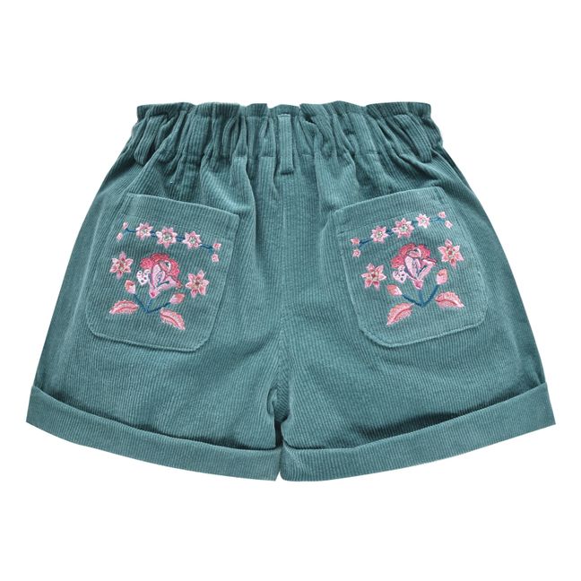 Virginia Embroidered Corduroy Shorts Verde azulado