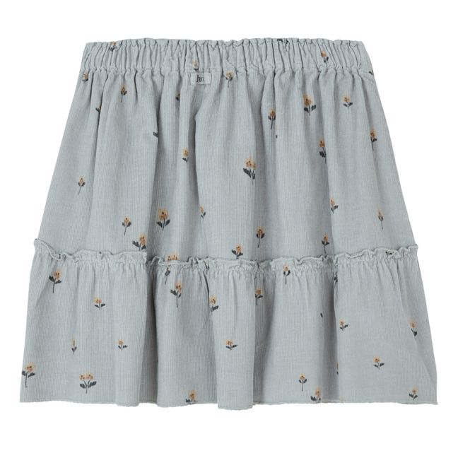 Romance Floral Corduroy Skirt Grey blue