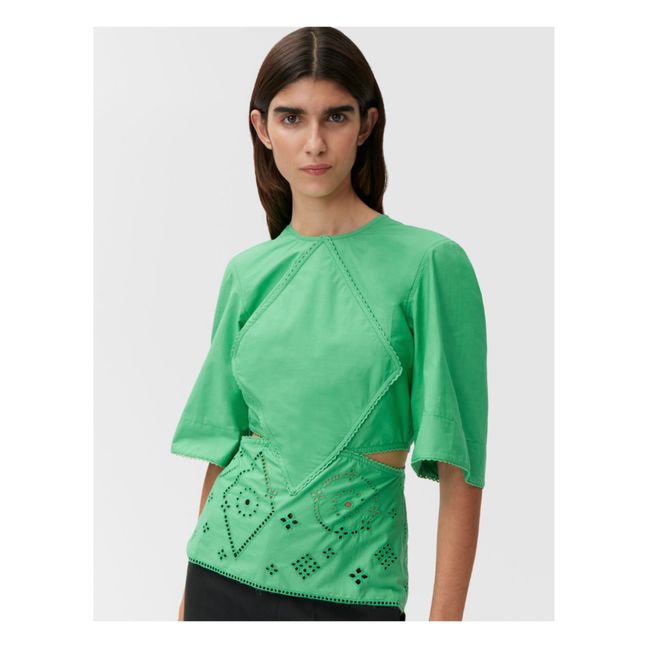 Bluse mit englischer Stickerei aus Bio-Baumwolle | Grün