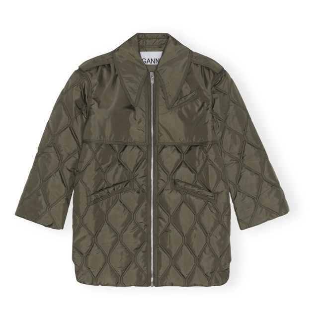 Recycled Polyester Ripstop Long Quilted Jacket Verde Kaki