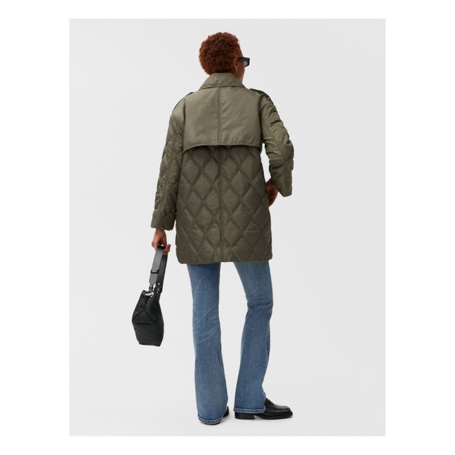 Recycled Polyester Ripstop Long Quilted Jacket Verde militare