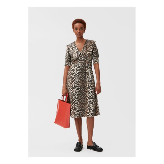 Organic Cotton Leopard Print Collared Dress Leopardo