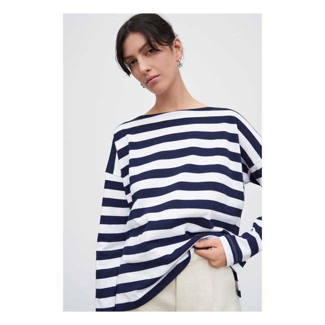 Breton Organic Cotton Shawl Neck Sweatshirt | Navy blue