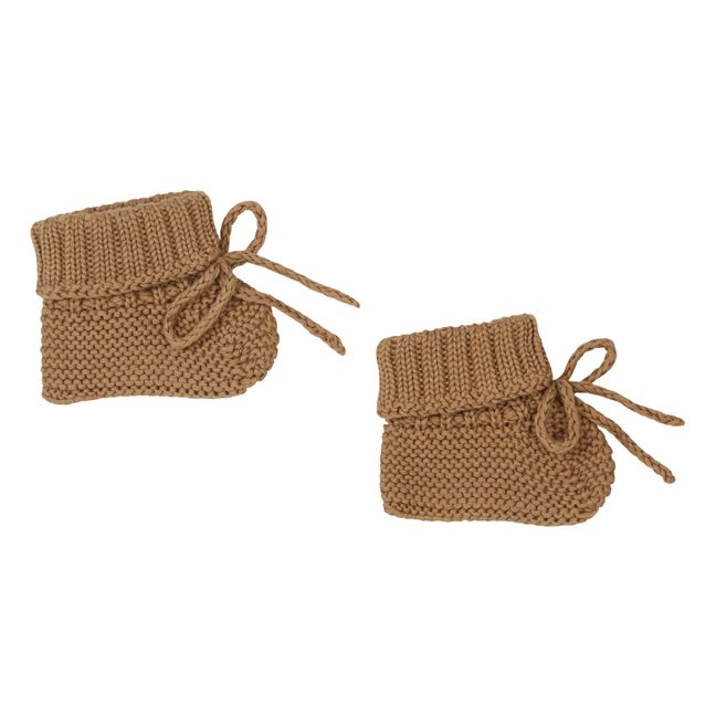 Alba Knitted Organic Cotton Booties Camel
