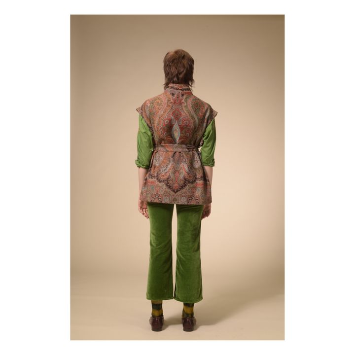 Jamawar Sleeveless Organic Wool Print Kimono | Beige- Produktbild Nr. 5