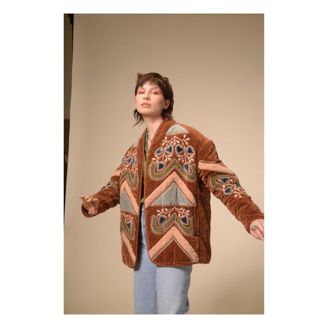 Embroidered Velour Patchwork Coat | Avellana